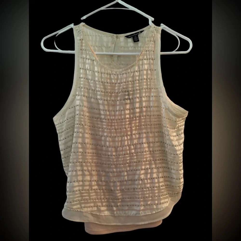 American Eagle sheer and crystal cream tank